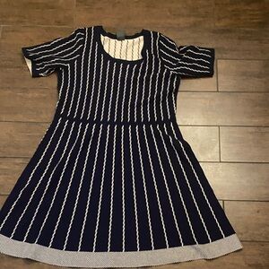 Gabby Skye Navy and White Twisted Stripe Midi Dress